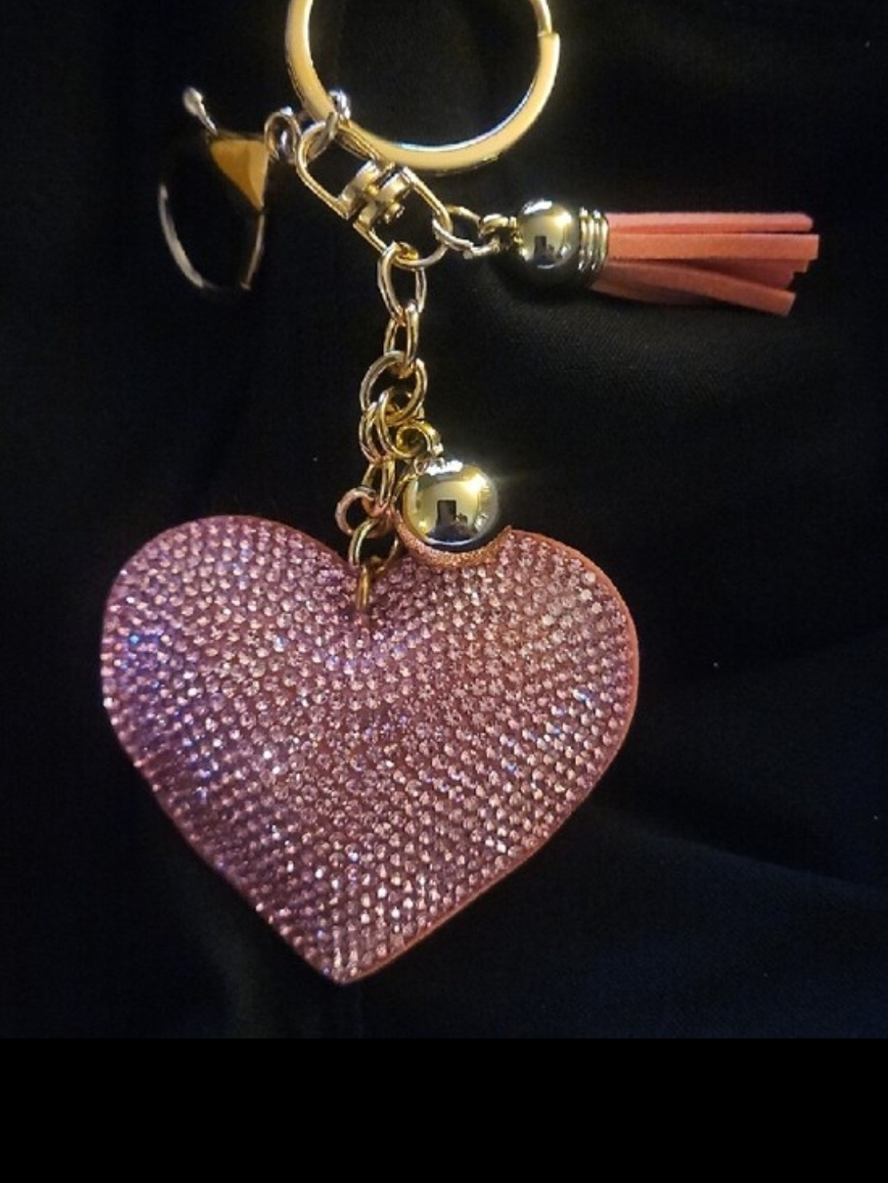 Pink Crystal Heart Keychain with Gold Hardware